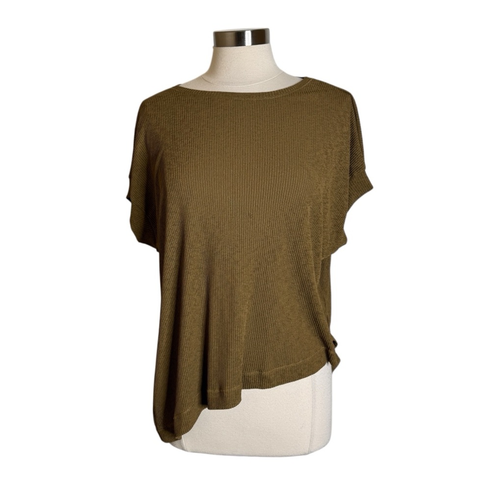 Zara Mustard‎ Yellow Asymmetrical Ribbed Short Sleeve Top Women's Medium